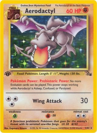 Image of Aerodactyl (1) 001/62  - 1st Edition Holofoil Fossil - Holo Rare