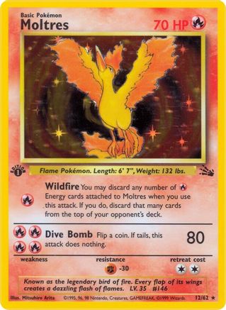 Image of Moltres (12) 012/62  - 1st Edition Holofoil Fossil - Holo Rare