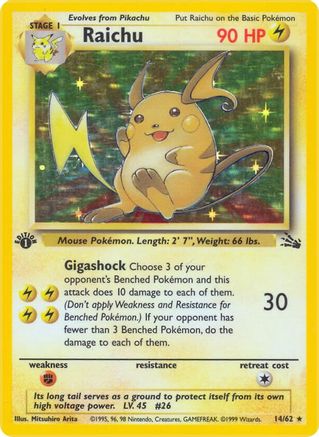 Image of Raichu (14) 014/62  - Unlimited Holofoil Fossil - Holo Rare