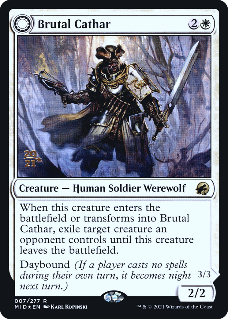 Image of Brutal Cathar (PRE-007) - Innistrad: Midnight Hunt Promos: (Double Faced Transform) Foil