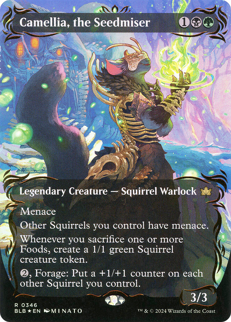 Image of Camellia, the Seedmiser (Borderless) (Raised Foil) (BLB-346) - Bloomburrow: (Showcase) (Borderless) Foil