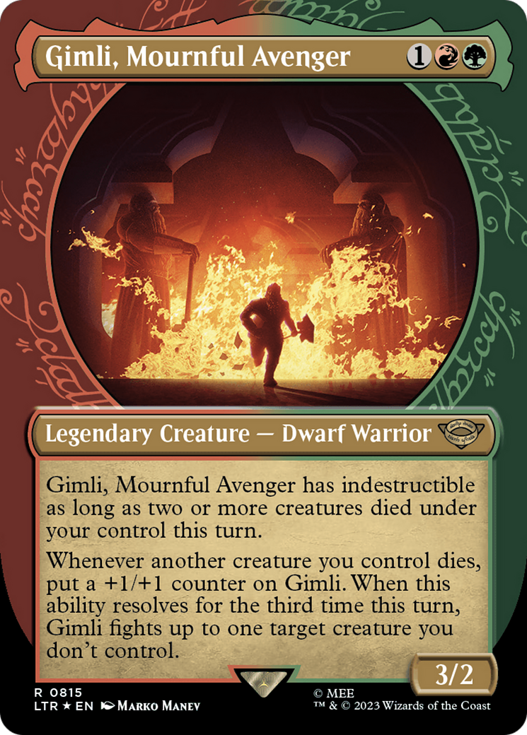 Image of Gimli, Mournful Avenger (Showcase) (Surge Foil) (LTR-815) - The Lord of the Rings: Tales of Middle-earth: (Showcase) (Borderless) Foil
