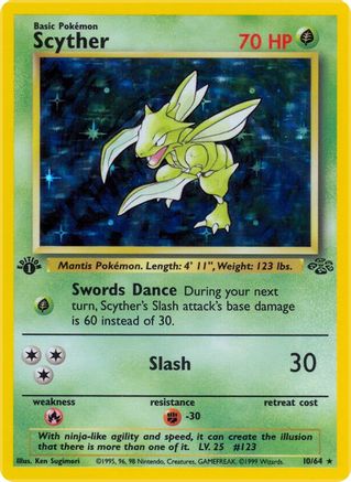 Image of Scyther (10) 010/64  - Unlimited Holofoil Jungle - Holo Rare