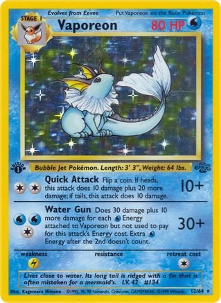 Image of Vaporeon (12) 012/64  - Unlimited Holofoil Jungle - Holo Rare