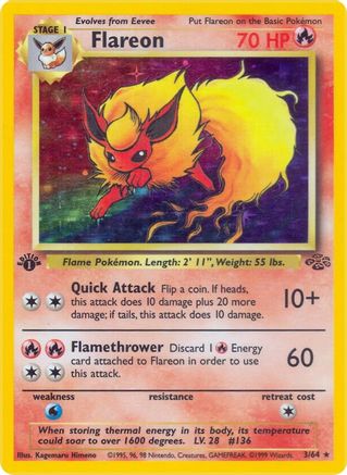 Image of Flareon (3) 003/64  - 1st Edition Holofoil Jungle - Holo Rare