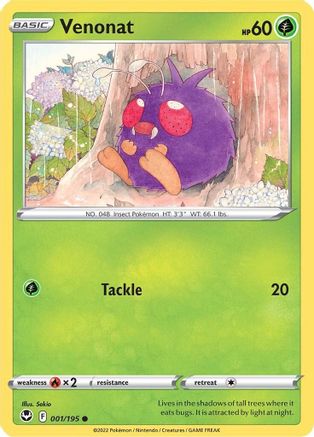 Image of Venonat 001/195  - Reverse Holofoil SWSH12 Silver Tempest - Common