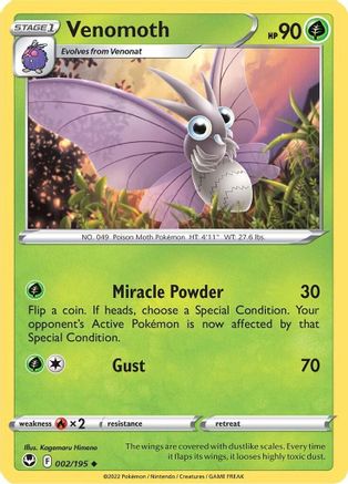 Image of Venomoth 002/195  - Reverse Holofoil SWSH12 Silver Tempest - Uncommon