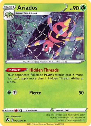 Image of Ariados 004/195  - Reverse Holofoil SWSH12 Silver Tempest - Holo Rare