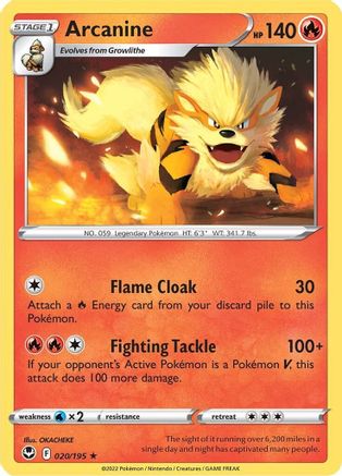 Image of Arcanine 020/195  SWSH12 Silver Tempest - Rare