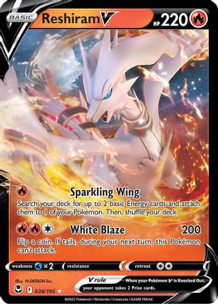 Image of Reshiram V 024/195  - Holofoil SWSH12 Silver Tempest - Ultra Rare
