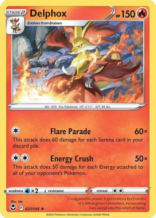 Image of Delphox 027/195  - Reverse Holofoil SWSH12 Silver Tempest - Rare