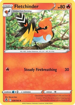 Image of Fletchinder 028/195  - Reverse Holofoil SWSH12 Silver Tempest - Uncommon
