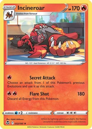Image of Incineroar 032/195  - Reverse Holofoil SWSH12 Silver Tempest - Rare