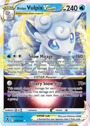Image of Alolan Vulpix VSTAR 034/195  - Holofoil SWSH12 Silver Tempest - Ultra Rare