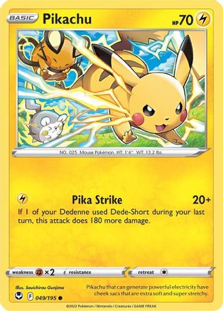 Image of Pikachu 049/195  SWSH12 Silver Tempest - Common