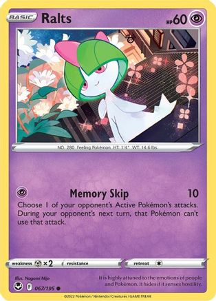 Image of Ralts 067/195  - Reverse Holofoil SWSH12 Silver Tempest - Common