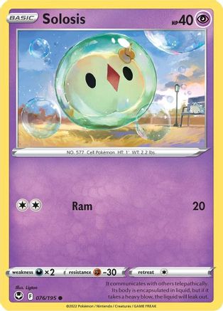 Image of Solosis 076/195  - Reverse Holofoil SWSH12 Silver Tempest - Common