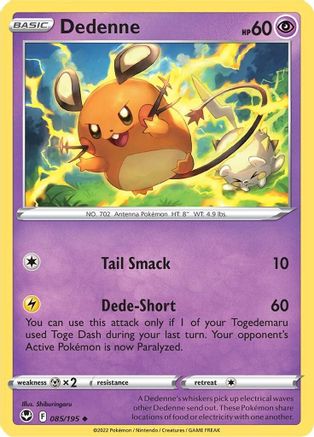 Image of Dedenne 085/195  - Reverse Holofoil SWSH12 Silver Tempest - Uncommon