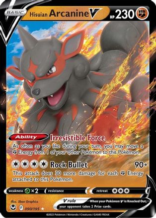 Image of Hisuian Arcanine V 090/195  - Holofoil SWSH12 Silver Tempest - Ultra Rare