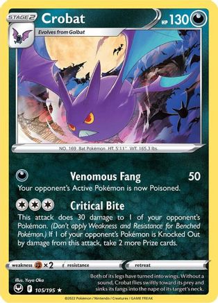 Image of Crobat 105/195  - Reverse Holofoil SWSH12 Silver Tempest - Holo Rare