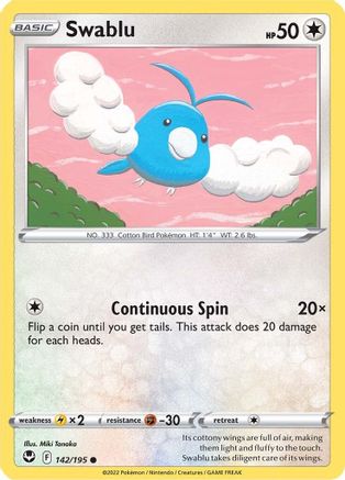 Image of Swablu 142/195  - Reverse Holofoil SWSH12 Silver Tempest - Common