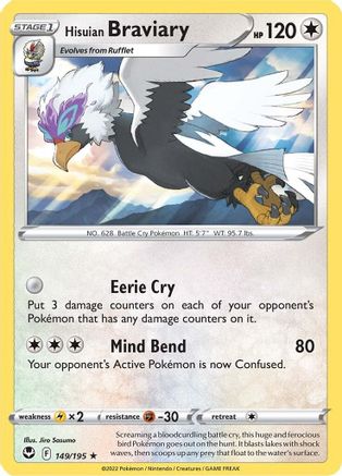 Image of Hisuian Braviary 149/195  - Reverse Holofoil SWSH12 Silver Tempest - Rare