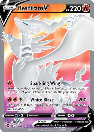 Image of Reshiram V (Full Art) 172/195  - Holofoil SWSH12 Silver Tempest - Ultra Rare