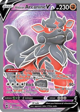 Image of Hisuian Arcanine V (Full Art) 179/195  - Holofoil SWSH12 Silver Tempest - Ultra Rare