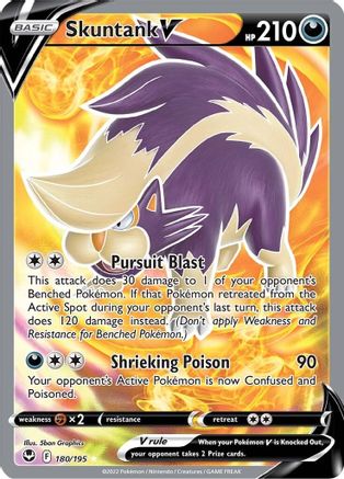 Image of Skuntank V (Full Art) 180/195  - Holofoil SWSH12 Silver Tempest - Ultra Rare