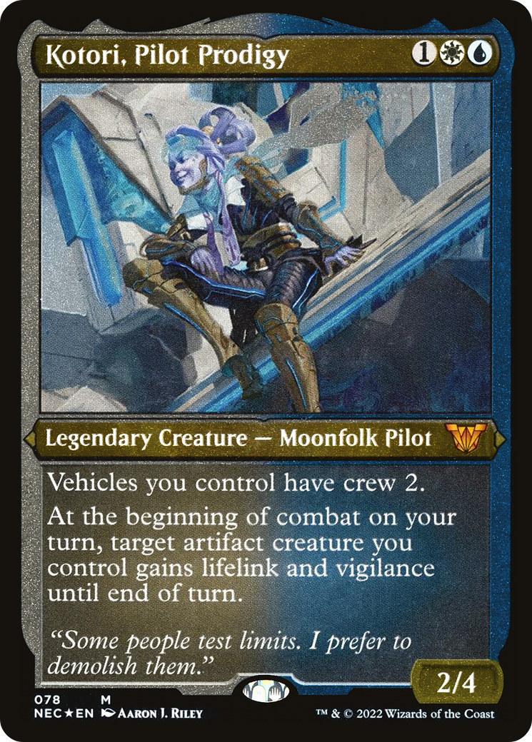 Image of Kotori, Pilot Prodigy (Display Commander) - Thick Stock (NEC-078) - Neon Dynasty Commander Etched Foil