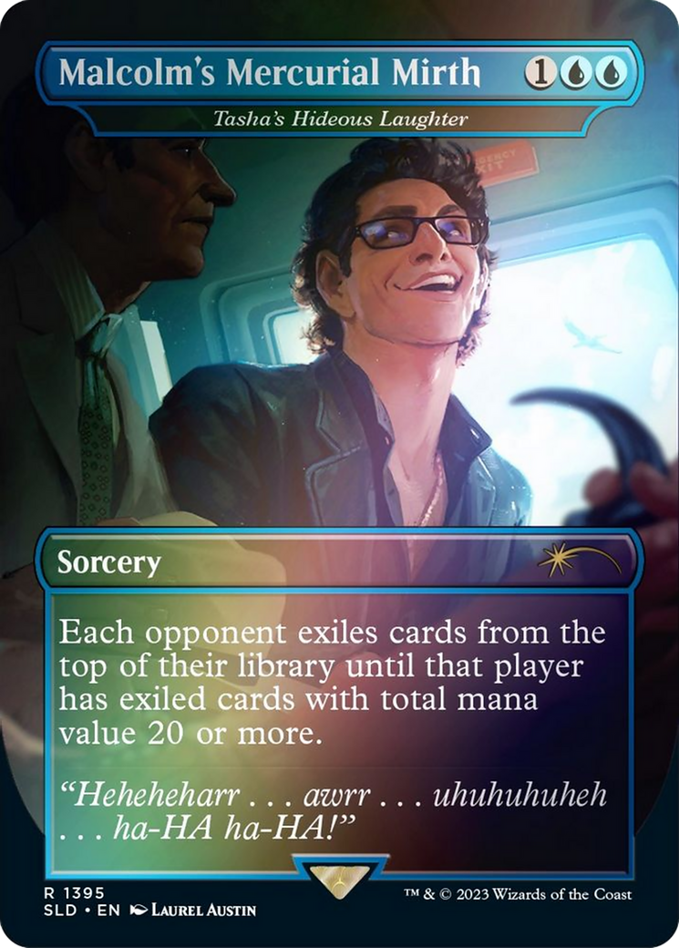 Image of Malcolm's Mercurial Mirth - Tasha's Hideous Laughter (Rainbow Foil) (SLD-1395★) - Secret Lair Drop / Malcolm's Mercurial Mirth (Borderless) Foil