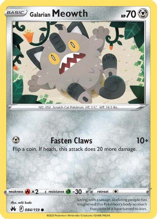 Image of Galarian Meowth 084/159  - Reverse Holofoil Crown Zenith - Common