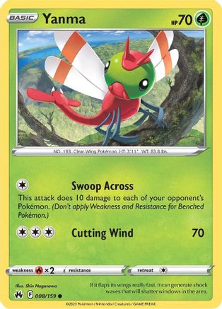 Image of Yanma 008/159  - Reverse Holofoil Crown Zenith - Common