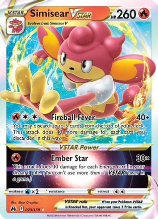 Image of Simisear VSTAR 023/159  - Holofoil Crown Zenith - Ultra Rare