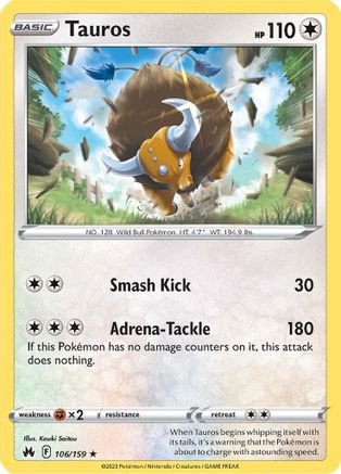 Image of Tauros 106/159  - Reverse Holofoil Crown Zenith - Rare