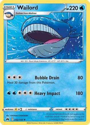 Image of Wailord 032/159  Crown Zenith - Rare