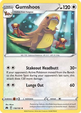 Image of Gumshoos 118/159  Crown Zenith - Rare