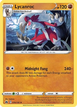 Image of Lycanroc 074/159  Crown Zenith - Rare