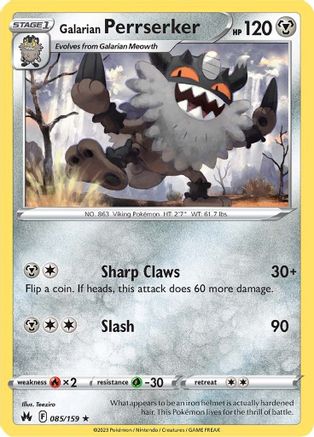Image of Galarian Perrserker 085/159  - Reverse Holofoil Crown Zenith - Rare