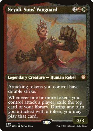 Image of Neyali, Suns' Vanguard (Display Commander) (Foil Etched) - Thick Stock (ONC-030) - Commander: Phyrexia: All Will Be One Foil
