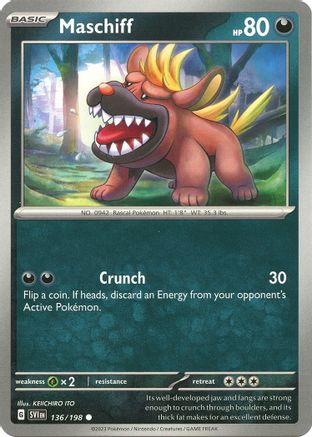 Image of Maschiff 136/198  - Reverse Holofoil SV01 Scarlet & Violet Base Set - Common