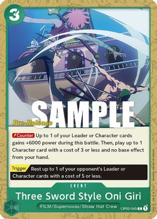 Image of Three Sword Style Oni Giri (OP02-045) - Paramount War Pre-Release Cards