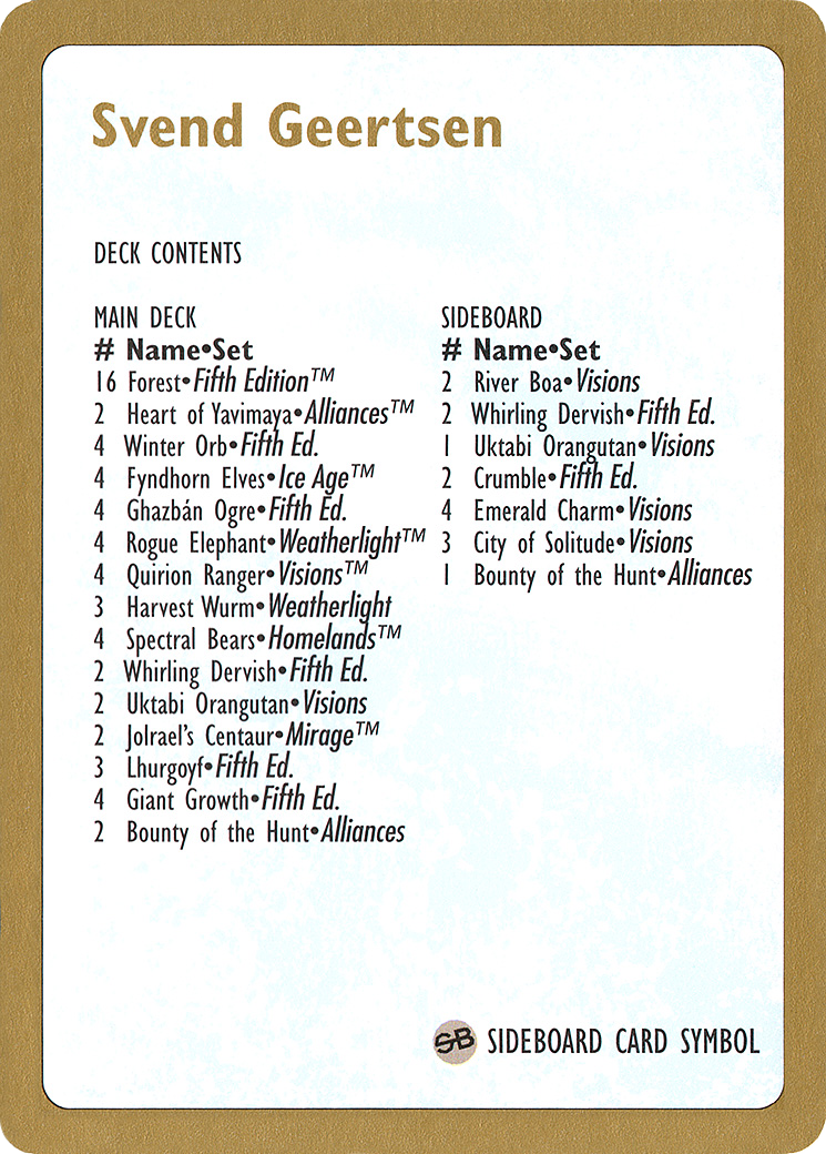 Image of 1997 Svend Geertsen Decklist Card (WCD-) - World Championship Decks 1997
