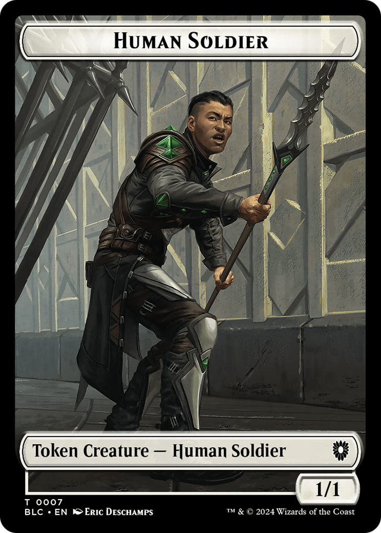 Image of Human Soldier // Wolf (0035) Double-Sided Token (BLC-7 // 35) - Bloomburrow Commander Tokens