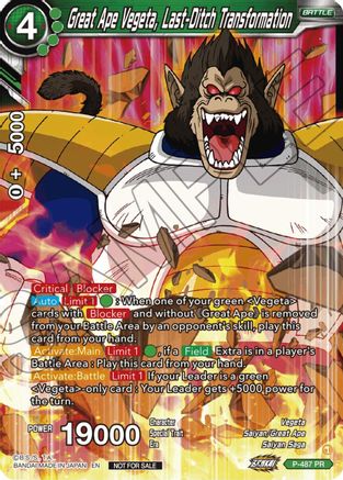 Image of Great Ape Vegeta, Last-Ditch Transformation (Zenkai Series Tournament Pack Vol.3) (P-487) - Tournament Promotion Cards