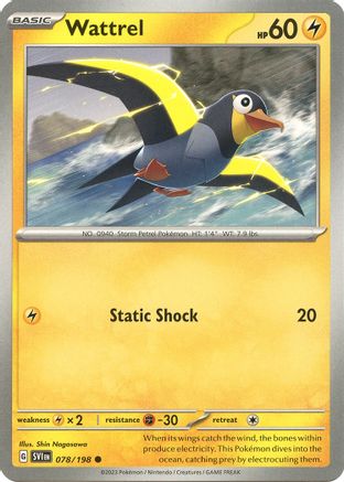 Image of Wattrel 078/198  - Reverse Holofoil SV01 Scarlet & Violet Base Set - Common