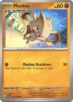 Image of Mankey 107/198  - Reverse Holofoil SV01 Scarlet & Violet Base Set - Common
