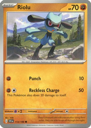 Image of Riolu 113/198  - Reverse Holofoil SV01 Scarlet & Violet Base Set - Common