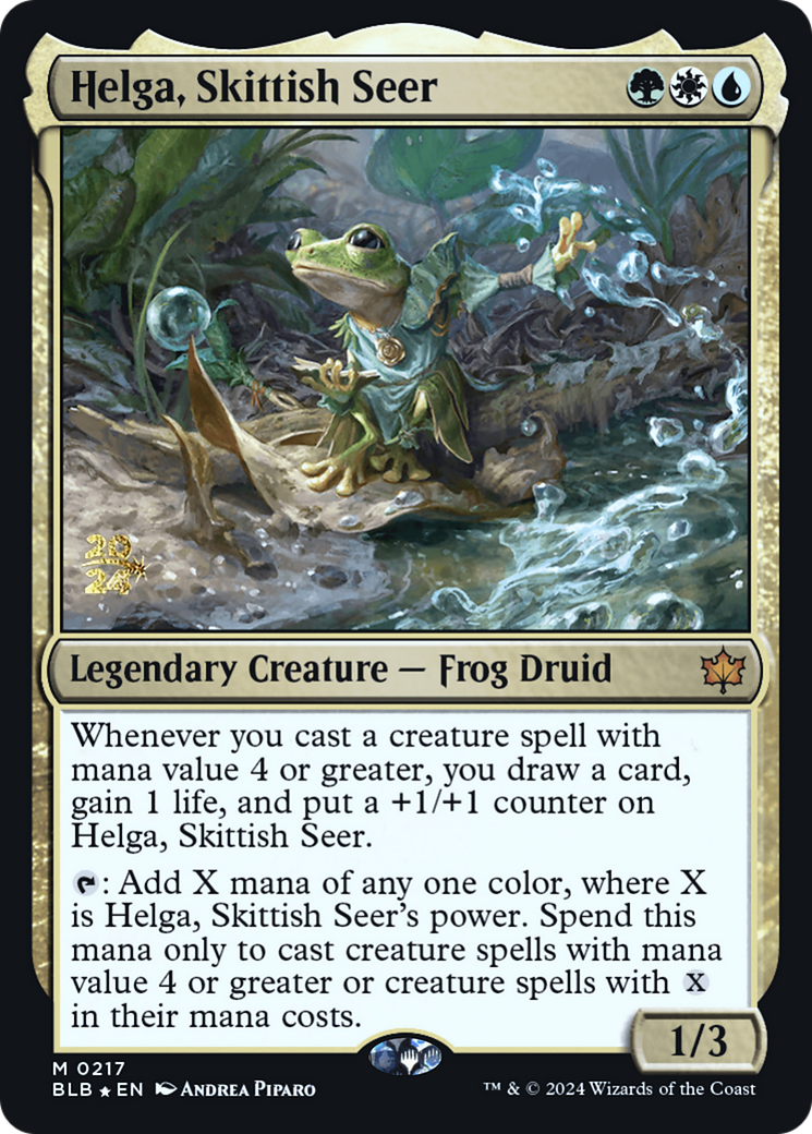 Image of Helga, Skittish Seer (PRE-217) - Bloomburrow Promos Foil