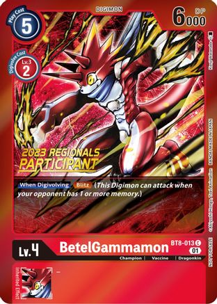 Image of BetelGammamon (2023 Regionals Participant) (BT8-013) - New Awakening Foil